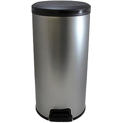 CURVER | Poubelle à pédale Slim ronde 30L, Métal brossé, Metal Bins, 33,6x29,5x58,9 cm