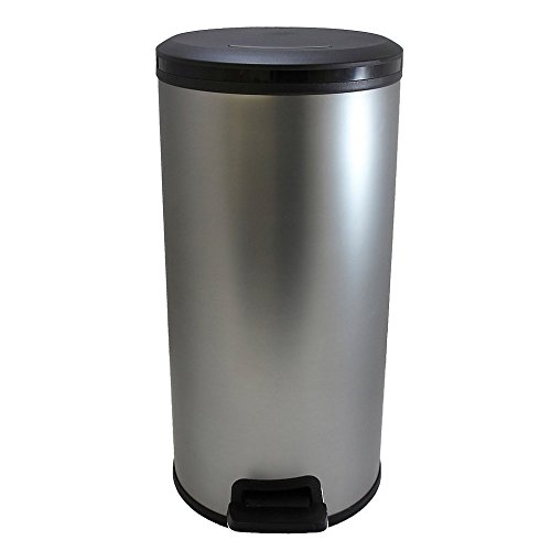 CURVER | Poubelle à pédale Slim ronde 30L, Métal brossé, Metal Bins, 33,6x29,5x58,9 cm