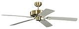 Ventilateur de plafond sans éclairage Potkuri Laiton Antique, lames réversibles Blanc ou Blanc avec rotin, 132 cm