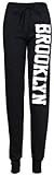 Womens New Brooklyn Printed Ladies Bottoms Adjustable Tie Waistband Stretch Tracksuit Jogging Joggers Pants Black Size 12 - 14