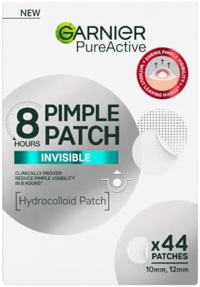 Garnier Pimple Patch Cerotti Idrocolloidali Invisibili Viso, Imperfezioni Ridotte in 8 Ore, Brufoli Visibilmente più Piatti, Adatti a Tutte le Tonalità di Pelle, Vegano, Pure Active, 44 Patch