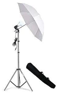 VIBLITZ E27 Studio Single Holder KIT Umbrella White + Studio Light Stand 9 FT+ Umbrella and Bulb Holder KIT Mark I (1 Single Holder,1 Light Stand 9FT,1 Umbrella, 1 20 WT LED Bulb)