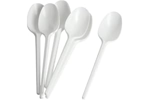 SARIMON Pack of 100 White Economy Spoons Cutlery, Reusable Microwave- Safe Table Spoon, Ideal for Birthday, Parties, Wedding, Camping and Daily Use (Spoons-100)