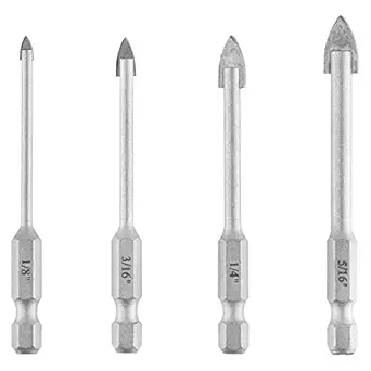 uptodateproducts 4-Piece Glass & Tile Drill BIT Set 1/8