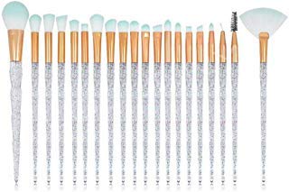 Coshine 20pcs cristal brillant diamant Eye Makuep pinceaux ensemble, Kit de pinceau cosmétique licorne paillettes transparentes