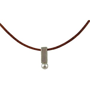 Halskette Lea Solo III, Kette Leder Damen Braun mit Perle