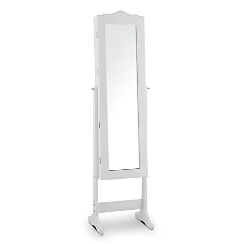 oneConcept Gracia Schmuckschrank Schmuckspiegel Spiegelschrank (batteriebetriebene LED-Beleuchtung, Material: Holz/MDF, Krawattenhalter, Ablagefächer, abschliessbar, schwenkbar, Samtverkleidung) weiss