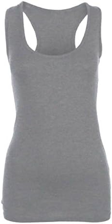 Ladies Plain Long Bodycon Racer Back Muscle Vest Womens Sleeveless Maxi Gym Top (16 / 18, Grey)