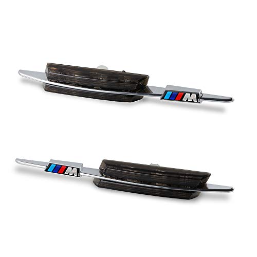 [1 par] Gempro LED luces de giro marcadoras laterales, luces indicadoras de dirección [color ámbar] para coche B-M-W E90 E91 E92 E93 E60 E61 E82 E88, 3/5/1 Series (Lente ahumada)