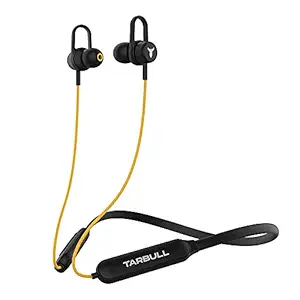 Tarbull Vibe 340, Bluetooth Earphone, Upto 30H Playtime, Ultra Fast Charge, 3D Sound, Deep Bass, IPX5 Waterproof, Dual Pairing, Metal Earbuds, Voice Assistant & in-Built Mic, (Black & Yellow)