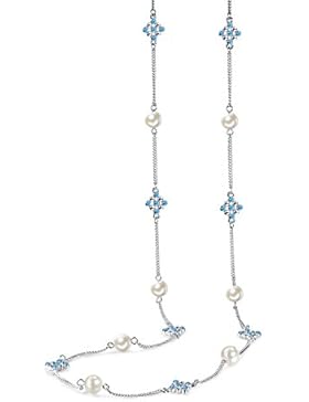 STAR SANDS reffen Strickjacke-Halskette gebildet mit Shell Perlen und runden Swarovski Kristallen Aquamarine Blue...