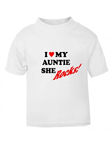 The Bees Tees I Love (heart) My Auntie She Rocks! T-Shirt For Babies and Children (6-12 months , White)