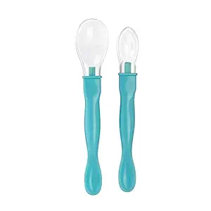 BeeBaby 3 in 1 Weaning Silicone Spoon Set with Dual End Spoon for Feeding Newborns/Baby (Blue)