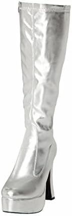 Fancy Dress Knee High Platform Boots 60s 70s Retro Look GoGo Boots (6, Silver)