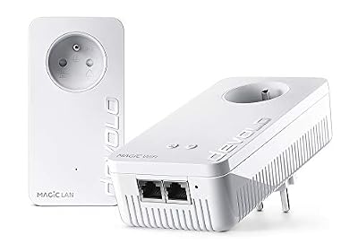 Devolo 8384 Magic 2 WiFi : adaptateur CPL fantastique avec fonction WiFi, WiFi ac jusqu'à 2400 Mbits/s, 2 ports Ethernet Gigabit, prise de courant intégrée, point d'accès WiFi Mesh, blanc