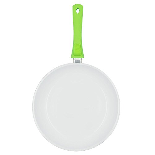 Pococina 26 cm Pfanne mit abnehmbarem Griff, Keramik beschichtet, induktionsgeeignet, spülmaschinenfest, antihaftbeschichtete Bratpfanne inkl. 1 x Silikon Spiegeleiform – Weiß & Grün - 2