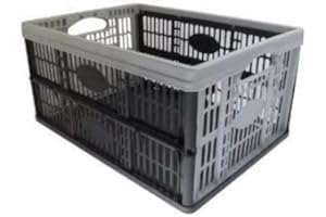 VISS 5 Pack 32 Litre Foldable Crate Plastic Storage Box Basket - Grey, Practical, Neutral - 47.5 cm x 35 cm x 23.6 cm