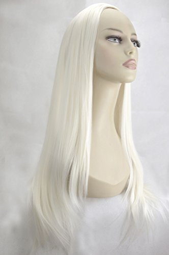 22" Ladies 3/4 WIG Half Fall Clip In Hair Piece STRAIGHT White Blonde #60M