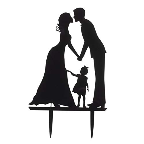 ROSENICE Hochzeitstorte Topper Kuss Braut und Bräutigam Hand in Hand mit einem Mädchen Acryl Tortenaufsätze in Schwarz