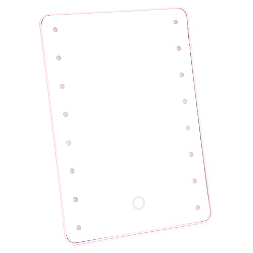 LED Beleuchtete Makeup Spiegel, Touch Screen Beleuchten Eitelkeitsspiegel mit Dimmbar 16 LED und Stütze, Kosmetische Arbeitsplatte Tischspiegel für Dressing, Rasieren (Rosa) - 7