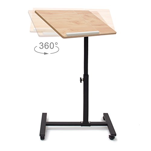 Relaxdays Laptoptisch höhenverstellbar H x B x T: 95 x 60 x 40,5 cm Sofatisch Beistelltisch mit Rollen samt Bremsen für Notebook mit Ablage für Maus hochglanz lackiert mit Antirutsch-Leiste, Eiche (natur) - 3