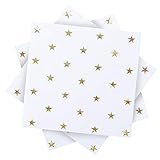  Aneco 120 unidades blanco con estrellas doradas servilletas de papel de cóctel con 3 capas ideal para decoración de fiesta de oro, suministros de fiesta de cumpleaños, 5 por 5 pulgadas