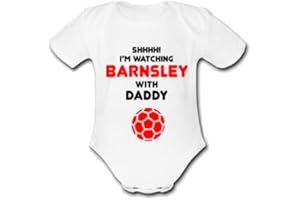 Psychobaby BARNSLEY Shhh! I'm watching with Daddy Mummy Grandad Unique Football Babygrow Cute Personalised Funny Baby Vest Grow Boys Girls Unisex Gift Babygrow Bodysuit