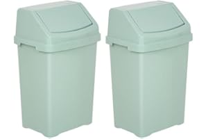 JMS we create smile - SET OF 2 | Swing Bin Under Kitchen Cabinet Dust Bin | Storage Food Grade Plastic Swing Top Waste Rubbish Garden Compost Bin - Made in UK (Silver Sage, Large (50 Litre))