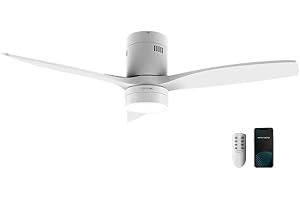 Cecotec Ventilateur de plafond avec énergie légère et Wi -fi Aero 5600 White Aqua Connectec. 40 W, 52 ”avec 3 lames, télécommande, protection IP44, mode hiver-été, minuterie