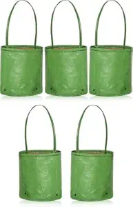 SCOTMEN Grow Bags with Eyelets for Terrace Home Gardening with UV Stabilized Material Gifting Plant Growbag with Handle 5x5 inch - Pack of 5 Green Grow Bag