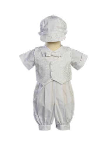 Swea Pea & Lilli White Poly Cotton Christening Baptism Romper Set With Vest And Hat - Size S (3-6 Month)