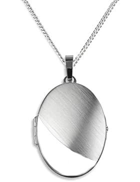Medaillon XXL Oval 925 Silber matt mattiert hochglanz zum öffnen für Bildereinlage 2 Fotos Amulett teilmattiert...