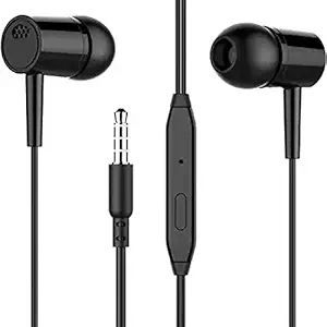 Wired Durable Metal Earphones Earbuds with Microphone, Clear Sound Noise Isolating in Ear Headphones, Stereo Ear Lead for Cell Phones, Laptop, Tablet (Black)