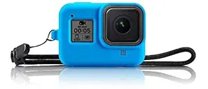 HIFFIN Protective Silicone Sleeve Case + Lanyard Accessories Soft Rubber Frame Cover Protection for Go Pro Compatible with GoPro Hero 8 Black Action Camera (Blue)