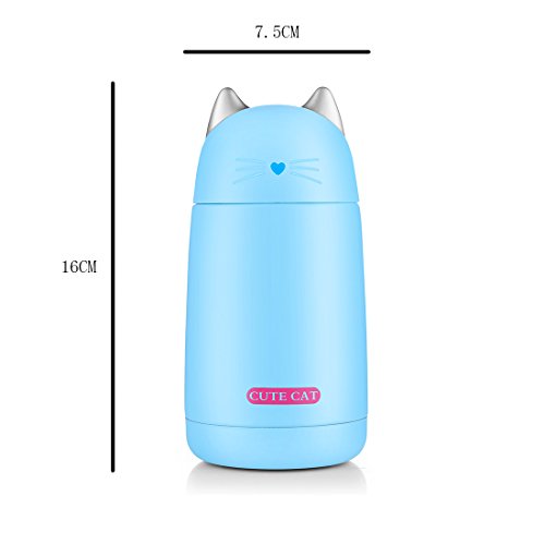 beyonda fmsb60239 Kätzchen Isolier Flasche Trinkflasche, niedlich Katze Edelstahl Kaffee Thermos Flasche Reisebecher mit Griff, im Freien heiße Milch Wasser Vakuum Cup für Kinder Baby- blau - 2