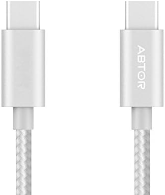 ABTOR USB-C to USB-C 2.0 Charging and Sync Cable 3ft Braided Nylon for USB C Devices Including Macbook Pro 2016, ChromeBook Pixel, Nokia N1 Tablet, Google Pixel, Google Pixel XL, OnePlus 2, LG G5 and More (1 Pack, Silver)