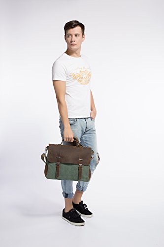 ECOSUSI Vintage Canvas Leder Aktentasche Umhängetasche Passt für max 14.7″ laptop - 7