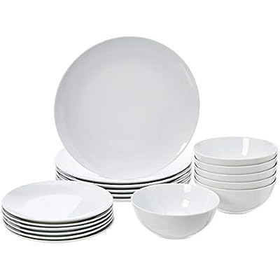 AmazonBasics Service de table 18 pièces - Porcelaine blanche coupée, pour 6 personnes