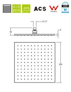 Grünblatt Wellness 300 mm x 300 mm Kopfbrause aus Messing Regenbrause Duschbrause Round SPA Regen Brause Shower Round - 2
