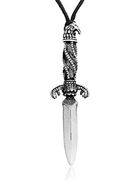 Llords Schmuck Halskette mit Falken Habicht Kralle Schwert Dolch Anhänger, feinster Zinn Metall Modeschmuck