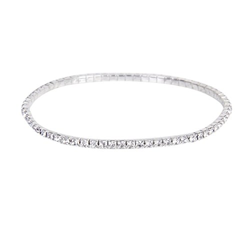 Tinksky Elastic Rhinestone Decorated Women's Girls Metal Anklet Ankle Bracelet Chain (Silver)