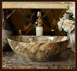 Tabletop Ceramic Bathroom Sink, 410x340x145mm, Green marble