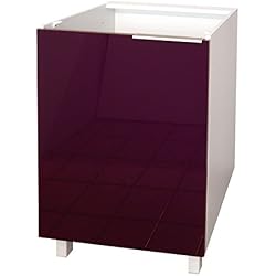 Berlenus CP6BA Meuble Bas de Cuisine avec 1 Porte Aubergine Haute Brillance 60 cm