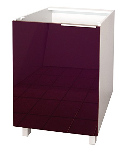 Berlenus CP6BA Meuble Bas de Cuisine avec 1 Porte Aubergine Haute Brillance 60 cm