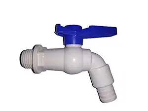 PBROS Plastic Nozzle Bib Cock Tap with Quick Connector Heavy for Garden and Washing Machine and Kitchen, 1/2 Inch, Blue, White