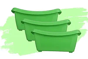 Halsey Green Revolution Star Rectangular Modern Design Durable Plastic Plant Pot for Gardening (Pack of 4) (18 INCH/46CM) (Leafy Green, 3)