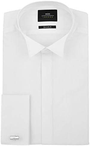 Moss London Men`s Extra Slim Fit Double Cuff Wing Collar Dress Shirt 15.5 in White