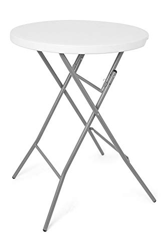 Park Alley Alta Plegable - Mesa Redonda Ideal para Jardín, Terraza O Balcón - Diámetro 80 Cm, Altura Aprox. 110 Cm Fiestas, Blanco, 80 X 80 X 110 Cm