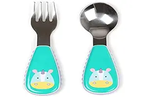 Skip Hop Baby Girls Toddler Stainless Steel Utensils, Fork and Spoon Set, Unicorn