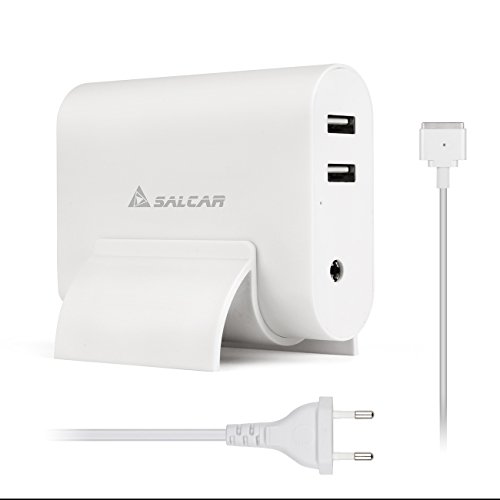 Salcar 60W Slim Ladegerät Netzteil f. Apple Mag Safe 2 mit T Form, Mac Book Pro Charger Magnetisch ersetzt A1398 A1425 A1435 A1466 A1502 passt Modelle z.B. MD212ZP/A MD213ZP/A MD565CH/A ME662CH/A ME662ZP/A ME866CH/A ME864 ME865 MB985 Plus Extra 2 X USB 5V 1A 2A f. Smart Handys, IPAD, Iphone (Weiß)